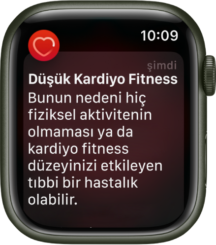 Kalp Atış Hızı uyarısı, düşük kardiyo fitness düzeyini belirtiyor.