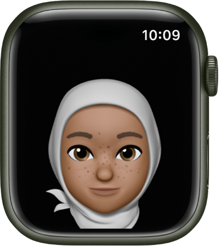 Apple Watch 上的“拟我表情” App 显示一张脸。