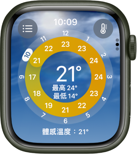 「天氣」App 中的「天氣概況」畫面。