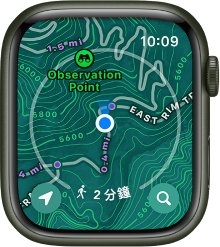 Apple Watch 顯示地形地圖。