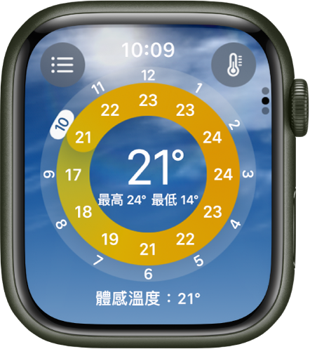 「天氣」App 中的「天氣狀況」畫面。