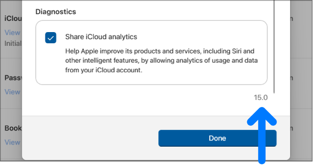 A close-up of the iCloud for Windows version number.
