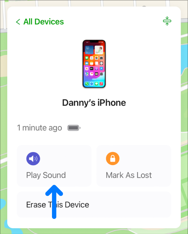 The Play Sound button in the device’s Info window.