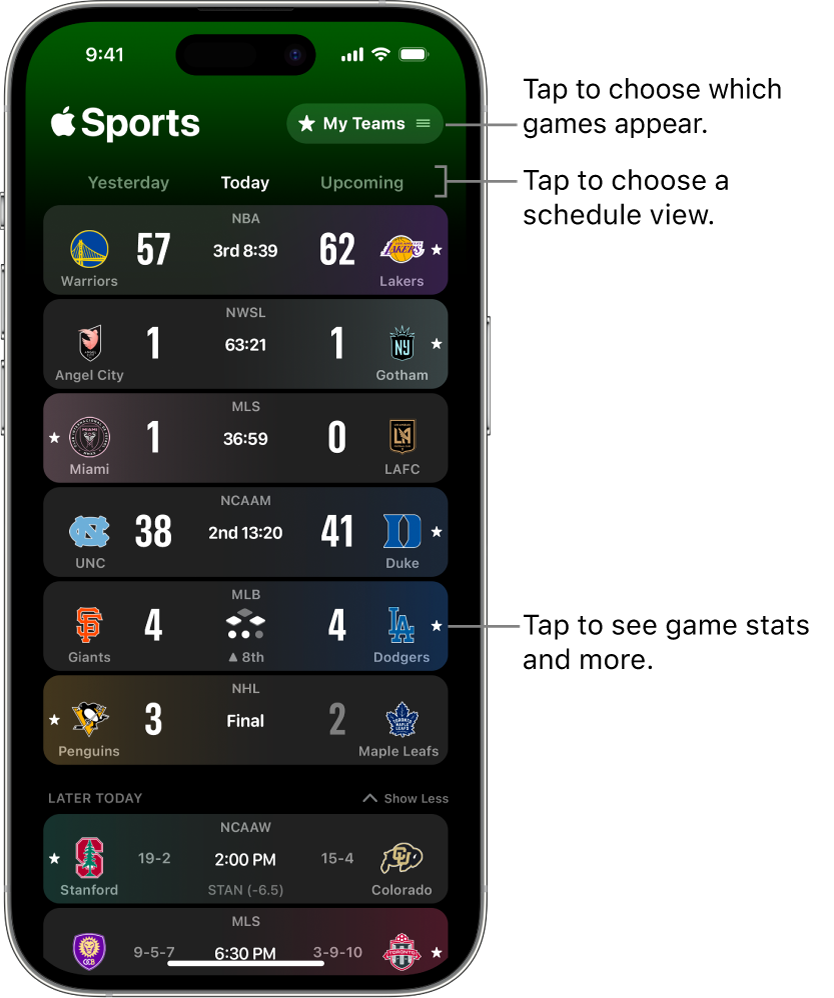 Scores detail in the Apple Sports app