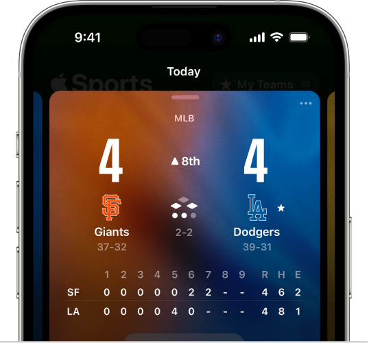 La app Apple Sports mostrando detalles de un partido