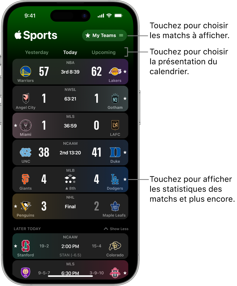Détails des scores dans l’app Apple Sports