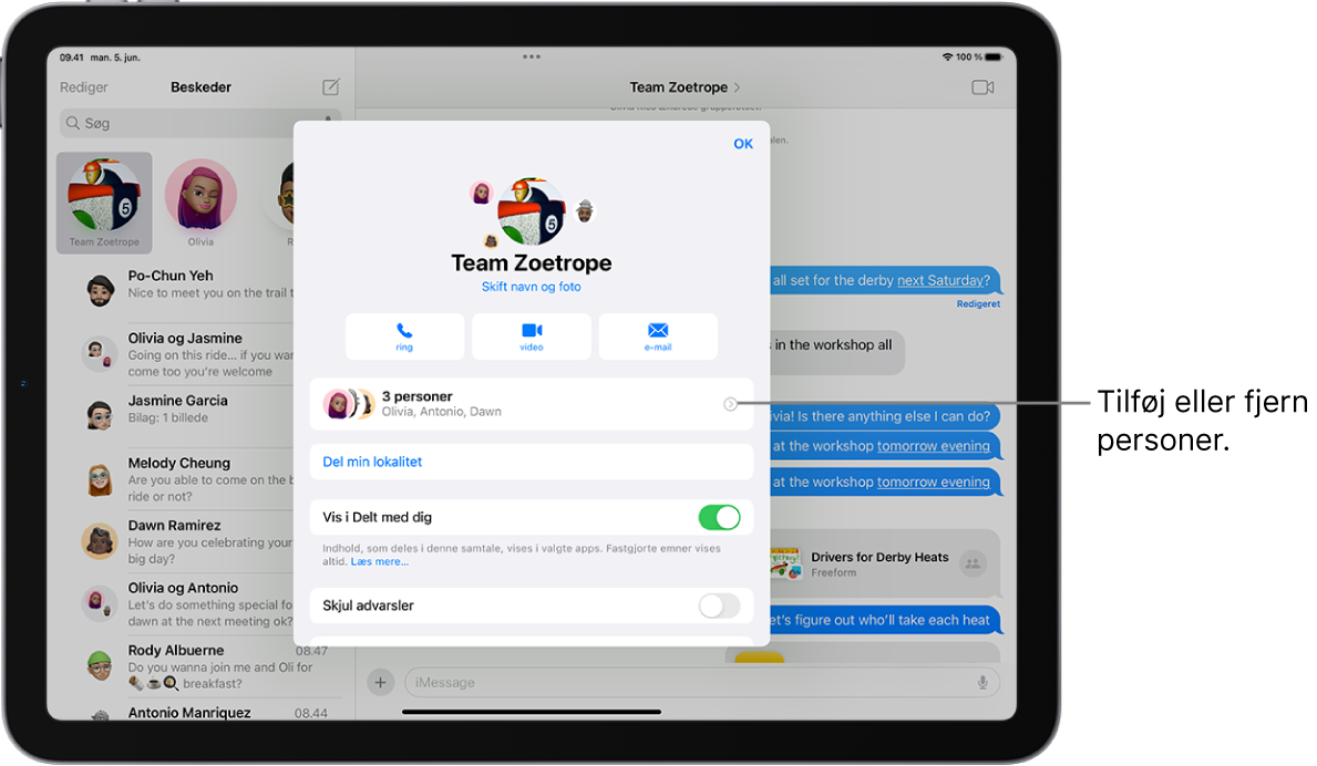 En iPad med samtaleoplysninger for en gruppe.