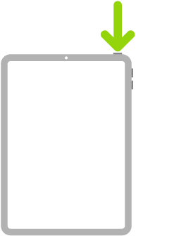 Ilustrasi iPad dengan panah menunjuk ke tombol atas.