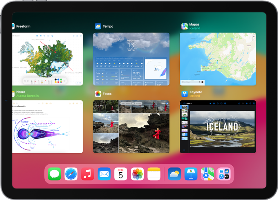 Seletor de Apps mostrando diversos apps usados recentemente.