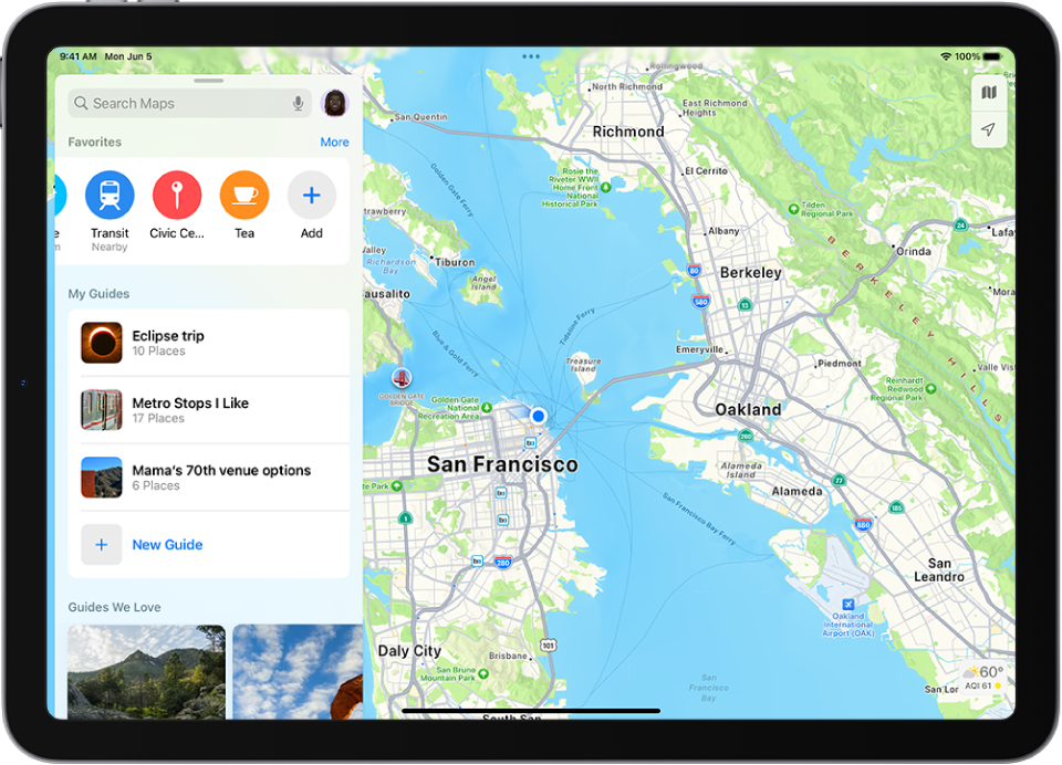 Kartica za iskanje v aplikaciji Maps prikazuje več priljubljenih na vrhu.