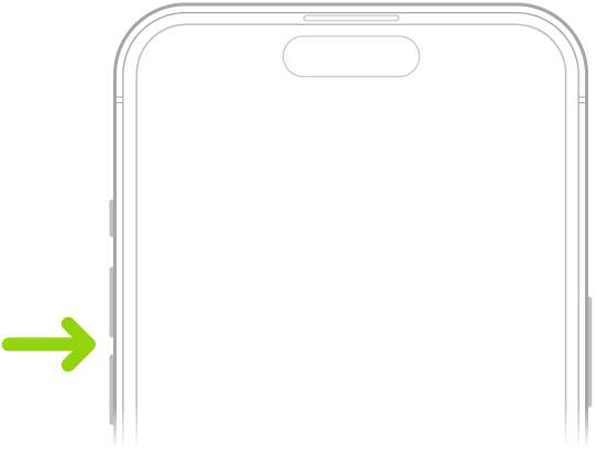Горната част на предната страна на iPhone с бутоните за увеличаване и намаляване на силата на звука в горния ляв ъгъл.