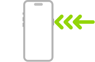 Obrázek iPhonu se šipkou znázorňující trojí stisknutí postranního tlačítka vpravo nahoře