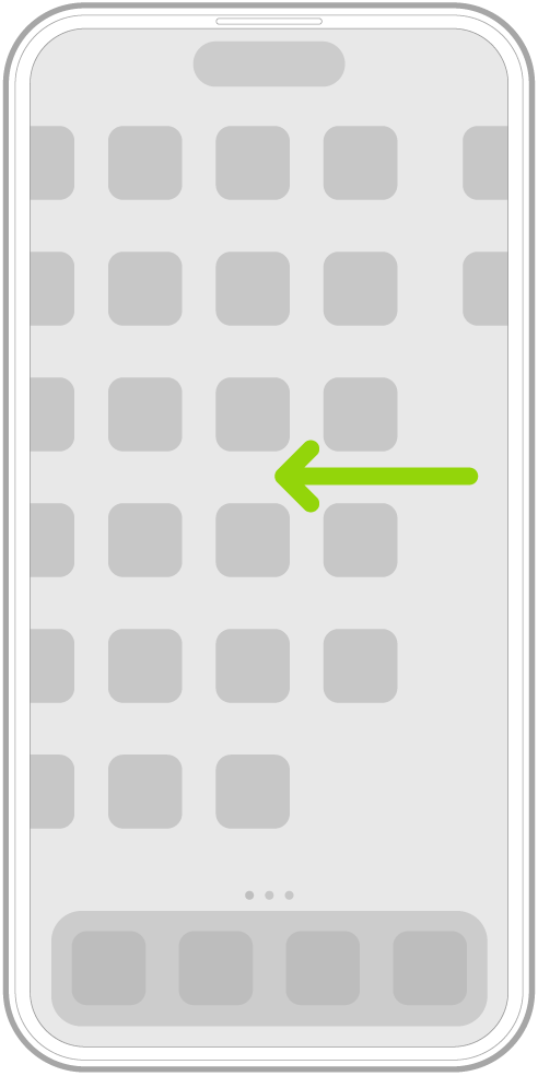 En illustration, der viser, hvordan der skubbes til venstre for at se apps på andre sider på hjemmeskærmen.