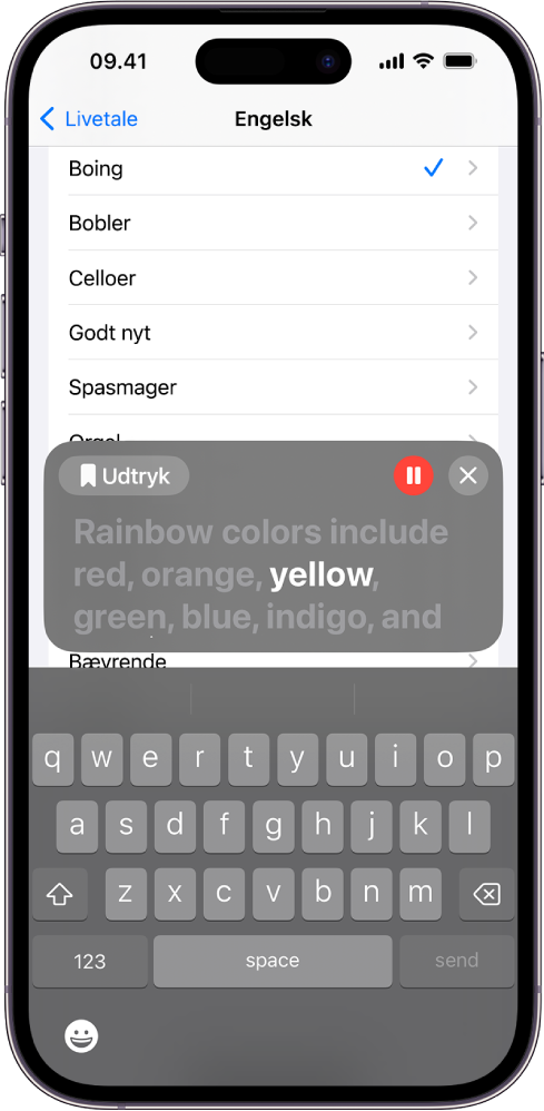Funktionen Livetale på iPhone læser tekst, der indtastes, højt.