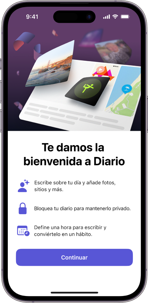 La pantalla de bienvenida de la app Diario.