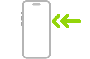 Ilustración del iPhone con dos flechas que indican una doble pulsación del botón lateral en la parte superior derecha.