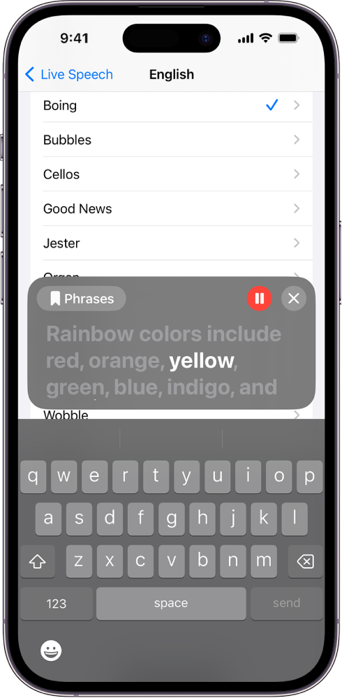 iPhone’i funktsioon Live Speech loeb ette mis tahes sisestatud teksti.