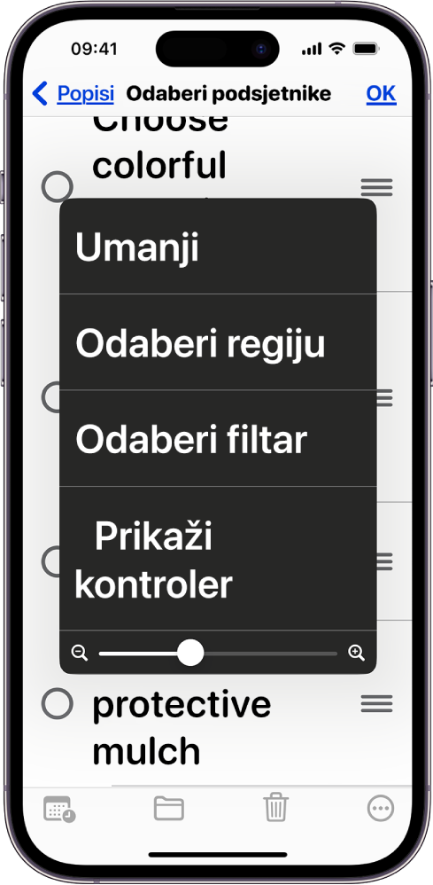 iPhone s prikazom izbornika Zumiranja.