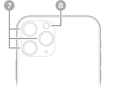 Stražnja strana uređaja iPhone 11 Pro. Stražnje kamere i bljeskalica nalaze se pri vrhu lijevo.