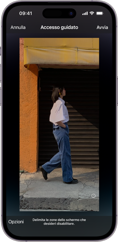 Lo schermo di un iPhone che mostra la configurazione di Accesso Guidato in corso.