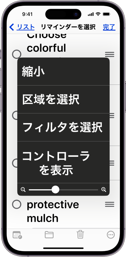 ズーム機能のメニューが表示されているiPhone。