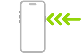 „iPhone“ paveikslėlis, kuriame triguba rodyklė rodo, kad reikia tris kartus spustelėti šoninį mygtuką viršuje dešinėje.
