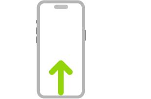 „iPhone“ paveikslėlis, kuriame rodyklė rodo, kad reikia perbraukti aukštyn nuo ekrano apačios.