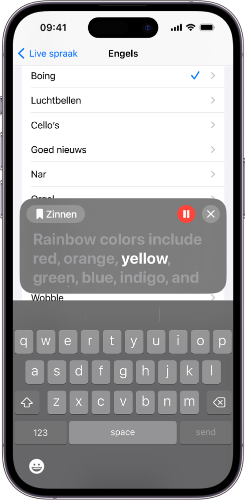 De functie 'Live spraak' op de iPhone leest tekst voor die wordt ingevoerd.
