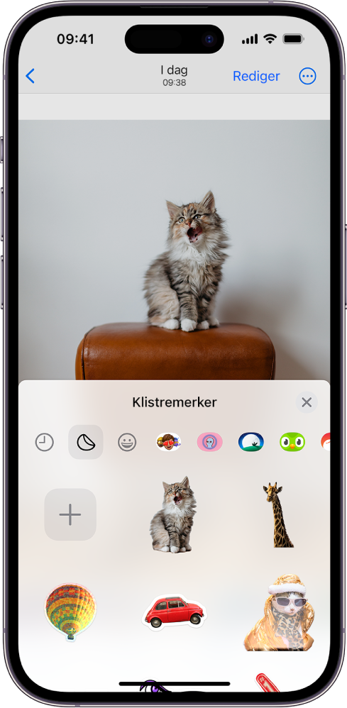 Et bilde i Bilder-appen vises som et klistremerke i Klistremerker-menyen.