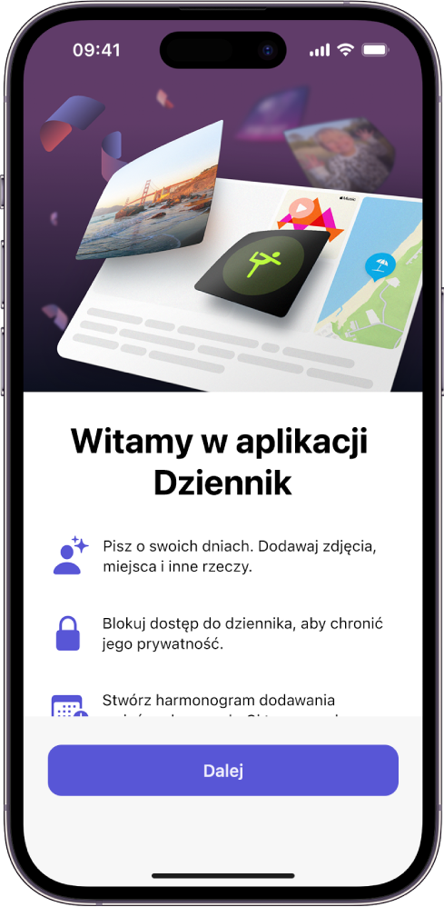 Ekran powitalny aplikacji Dziennik.