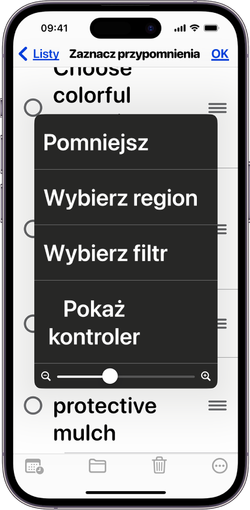 iPhone wyświetlający menu funkcji Zoom.