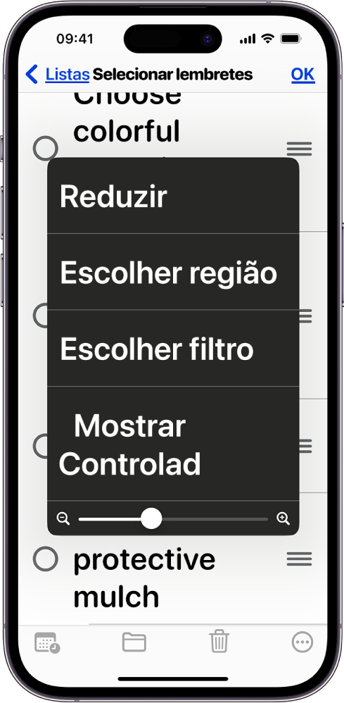 Um iPhone a mostrar o menu do zoom.