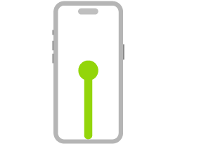 Slika iPhona. Črta, ki se konča s piko, prikazuje vlečenje navzgor od spodnjega roba zaslona in začasno pridržanje.