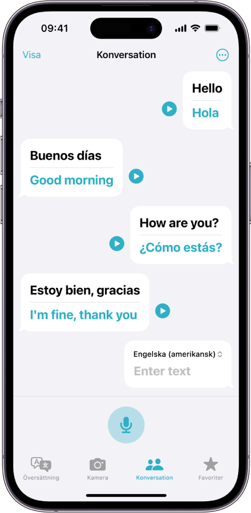 Fliken Konversation med chattbubblor och deras översättningar.