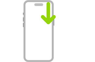 iPhone 插圖，帶有代表從右上角向下滑動的箭頭。