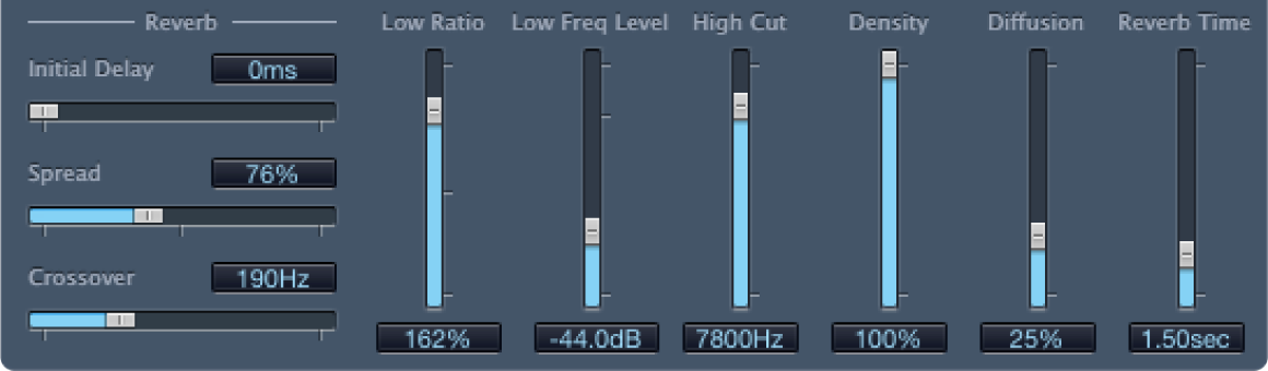 Die Reverb-Steuerungen für PlatinumVerb