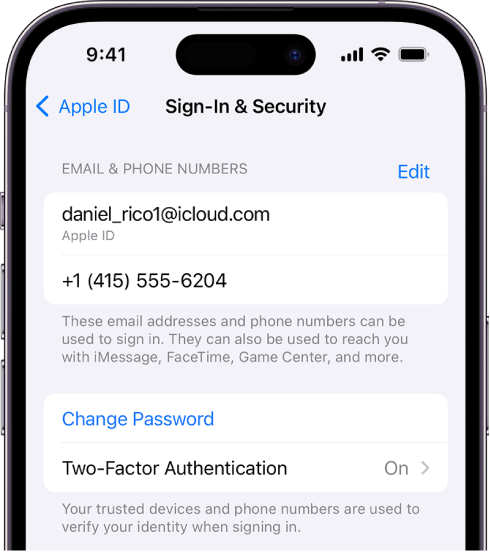 An iPhone screen showing two-factor authentication turned on.