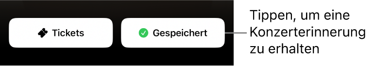 Aktive Taste „Gespeichert“ (mit Häkchen) im Shazam-Konzertleitfaden