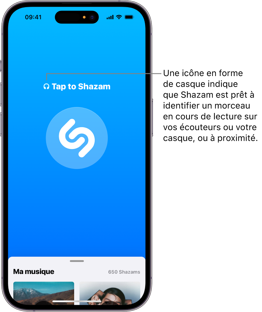 App Shazam affichant un casque connecté