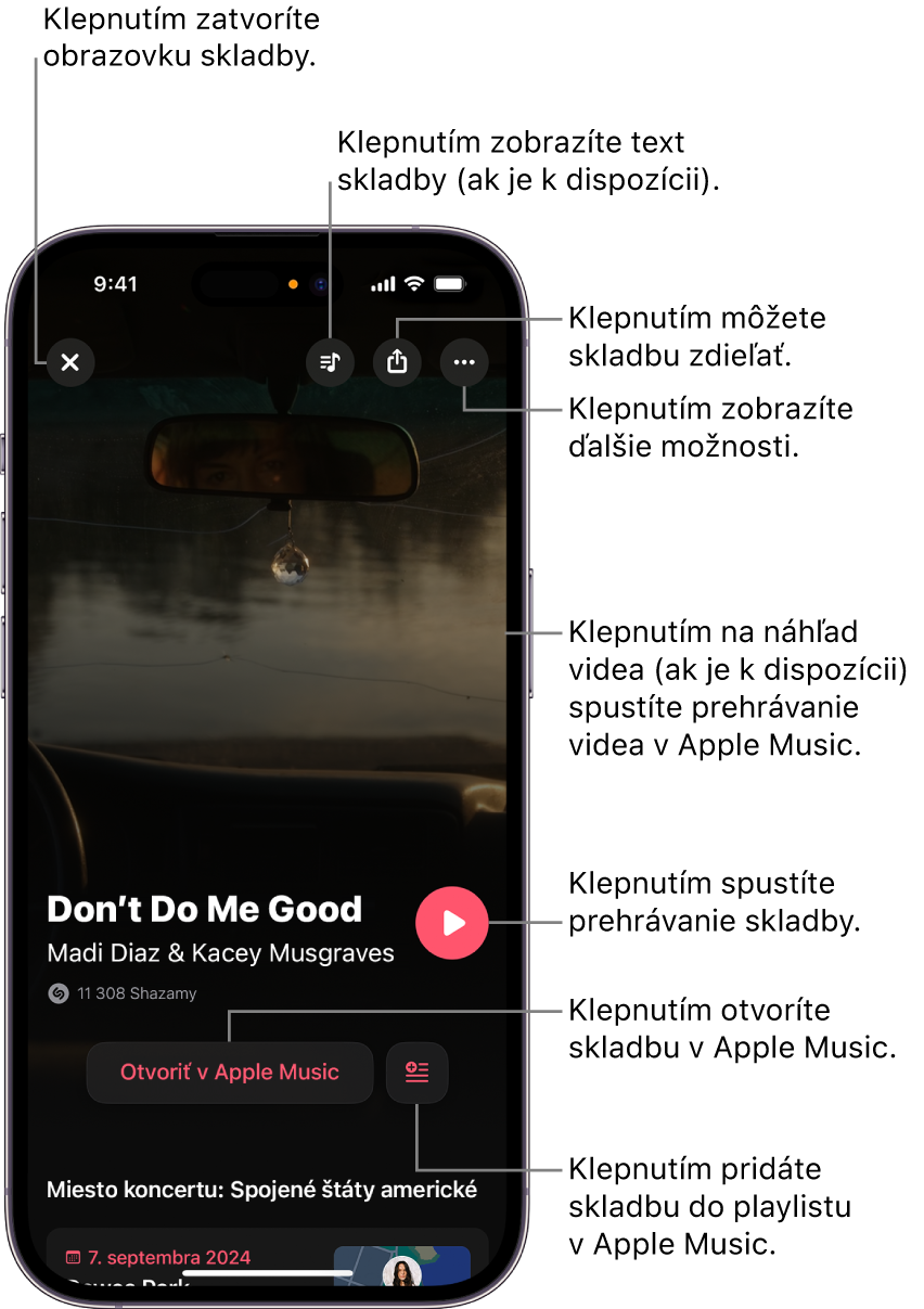 Ovládacie prvky na obrazovke skladby v iPhone