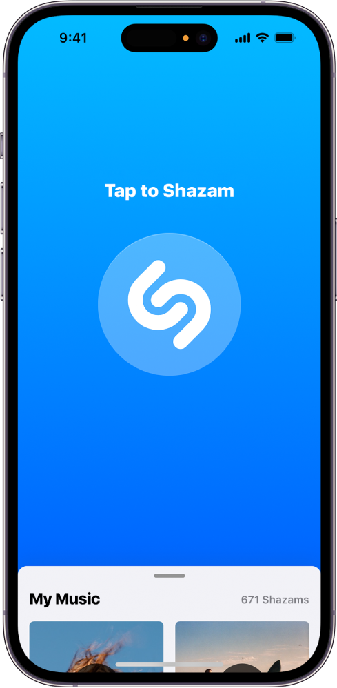 Glavni zaslon aplikacije Shazam z gumbom Shazam