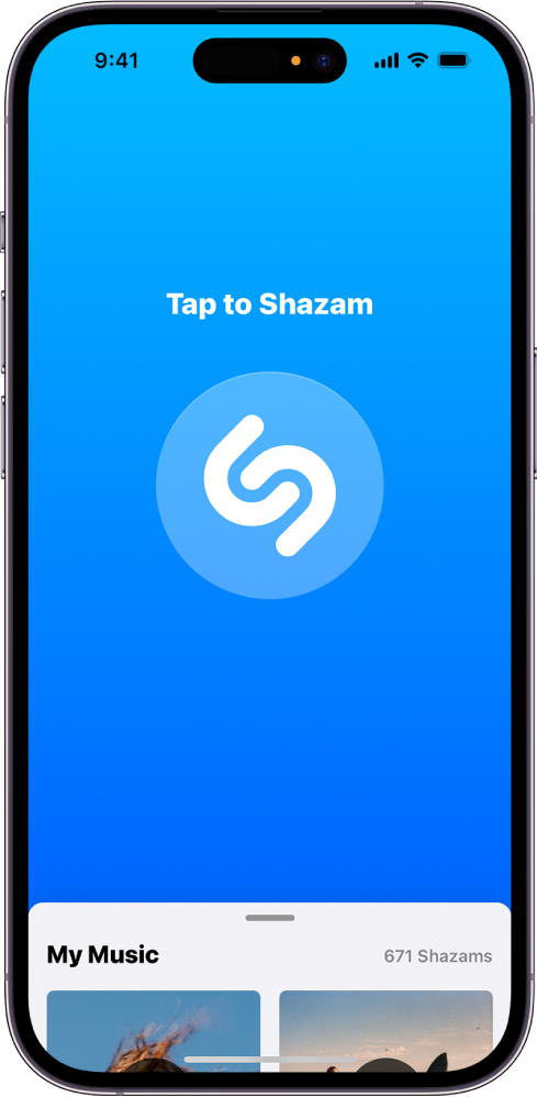 Shazam App 主畫面和 Shazam 按鈕