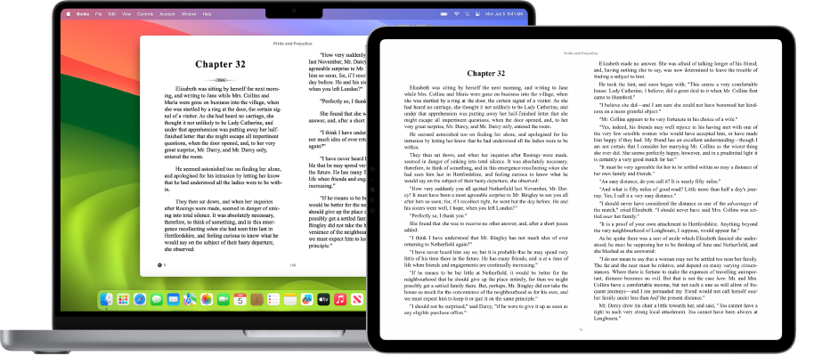 A book on the same page in the Books app on an iPad and a Mac.