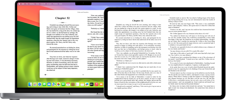 Un libro aperto sulla stessa pagina nell’app Libri su iPad e Mac.