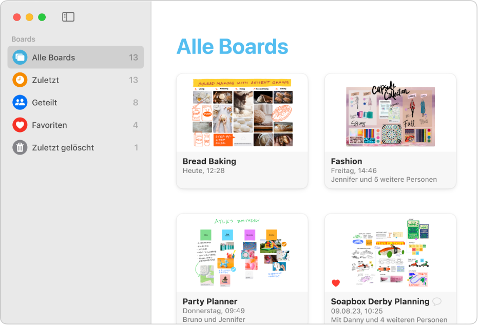 Die App „Freeform“ mit der Option „Alle Boards“.