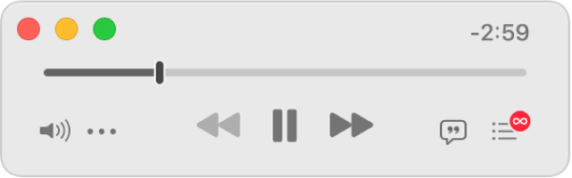 The smaller Music MiniPlayer, showing only the controls (and not the album artwork).