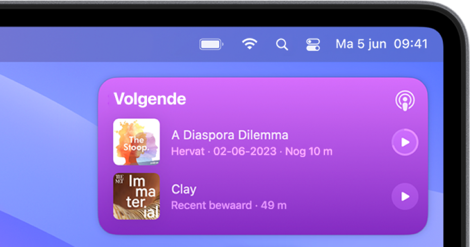 In de rechterbovenhoek van het Mac-bureaublad staat een widget met twee volgende afleveringen.
