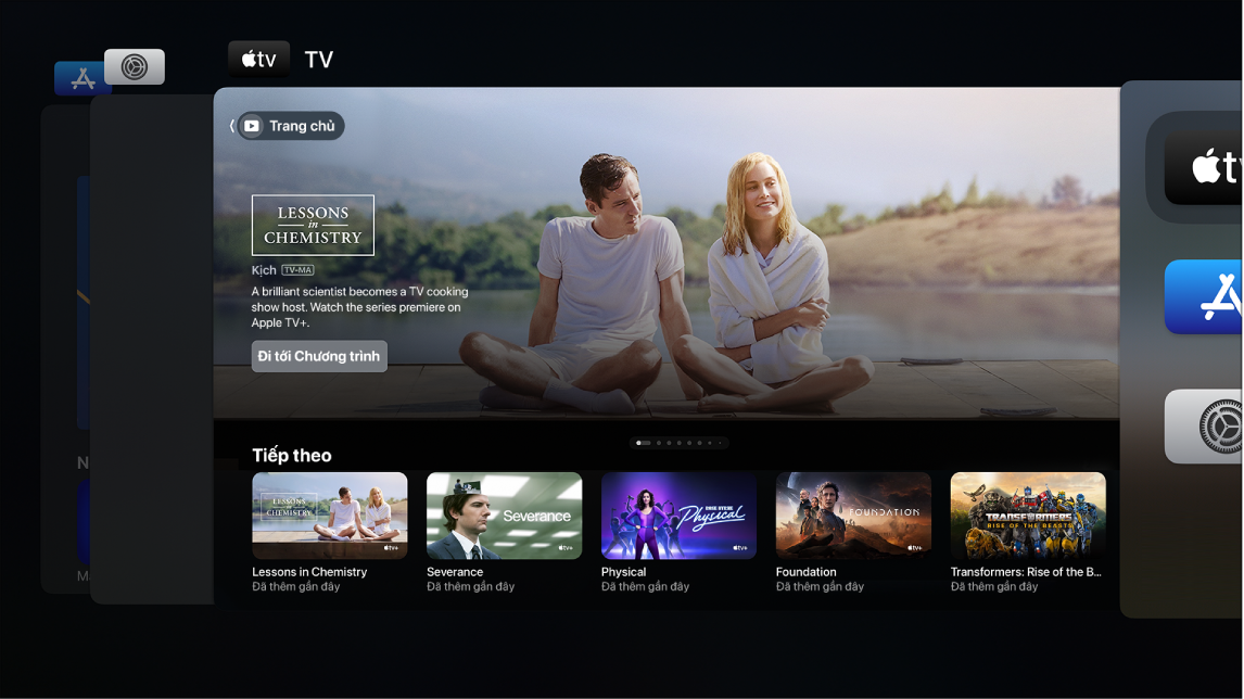 Màn hình Apple TV đang hiển thị Bộ chuyển đổi ứng dụng