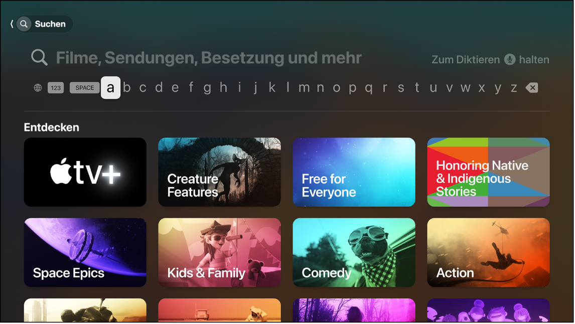 Bildschirm mit der App „Suchen“