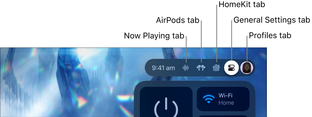 Illustration showing tabs in Control Centre